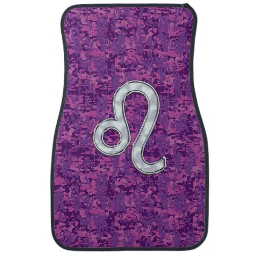 Leo Zodiac Symbol on Pink Fuchsia Digital Camo Car Floor Mat