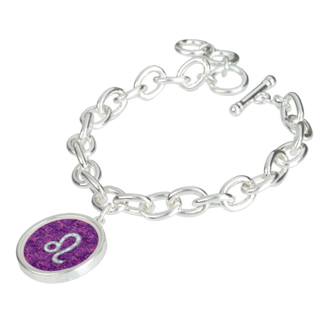 Leo Zodiac Symbol on Pink Fuchsia Digital Camo Charm Bracelet (Side)