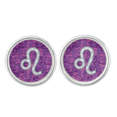 Leo Zodiac Symbol on Pink Fuchsia Digital Camo Cufflinks