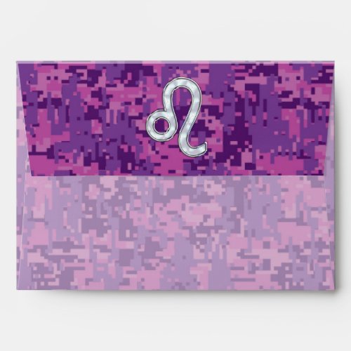 Leo Zodiac Symbol on Pink Fuchsia Digital Camo Envelope