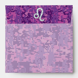 Leo Zodiac Symbol on Pink Fuchsia Digital Camo Envelope