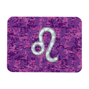 Leo Zodiac Symbol on Pink Fuchsia Digital Camo Magnet