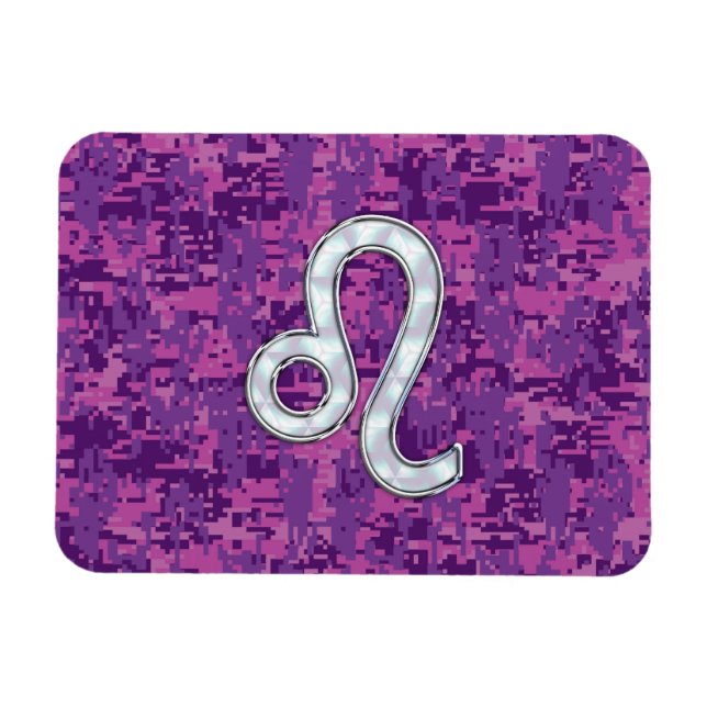 Leo Zodiac Symbol on Pink Fuchsia Digital Camo Magnet (Horizontal)