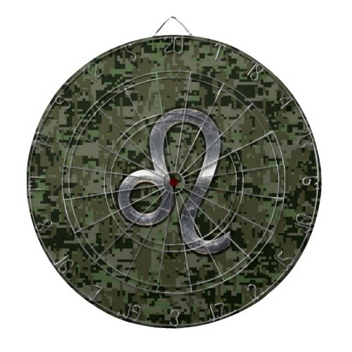 Leo Zodiac Symbol on Woodland Digital Camo Dart Board