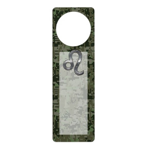 Leo Zodiac Symbol on Woodland Digital Camo Door Hanger