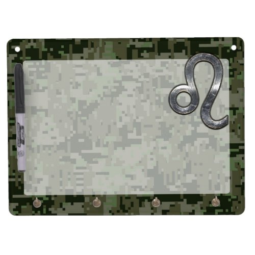 Leo Zodiac Symbol on Woodland Digital Camo Dry Erase Board With Keychain Holder