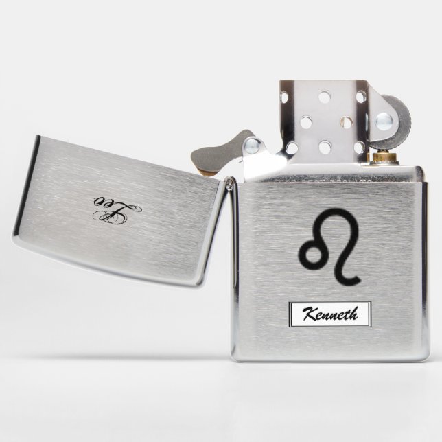 Leo Zodiac Symbol Standard by Kenneth Yoncich Zippo Lighter (Opened)