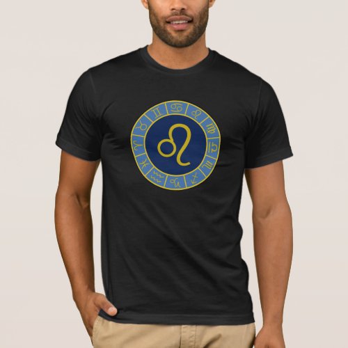 Leo Zodiac WheelAstrology Symbols GoldBlues T_Shirt