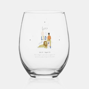 Leo Zodiac Wine Glass, Birthday Gifts for Women Stemless Wine Glass