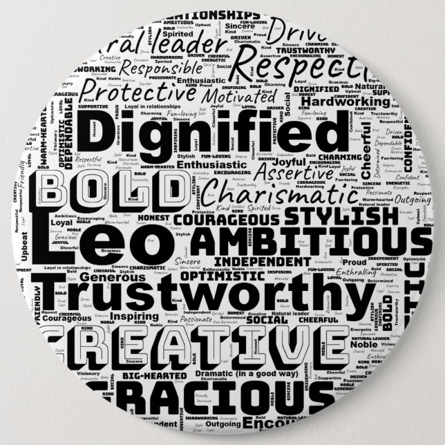 Leo Zodiac Word Cloud Inspiration Button (Front)