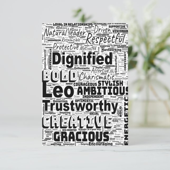 Leo Zodiac Word Cloud Inspiration Greeting Card (Standing Front)
