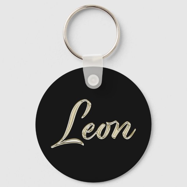 Leon Name whitegold Button Schlüsselanhänger Keychain (Front)