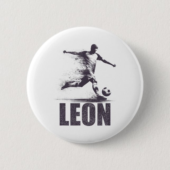 Leon Soccer Boys Personalized First Name Leon  Button (Front)