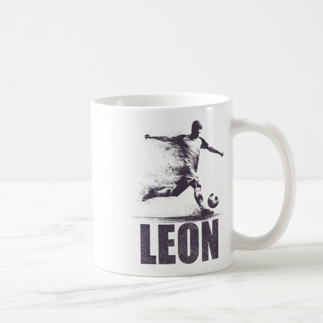 Leon Soccer Boys Personalized First Name Leon  Coffee Mug (Right)