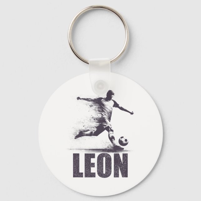 Leon Soccer Boys Personalized First Name Leon  Keychain (Front)