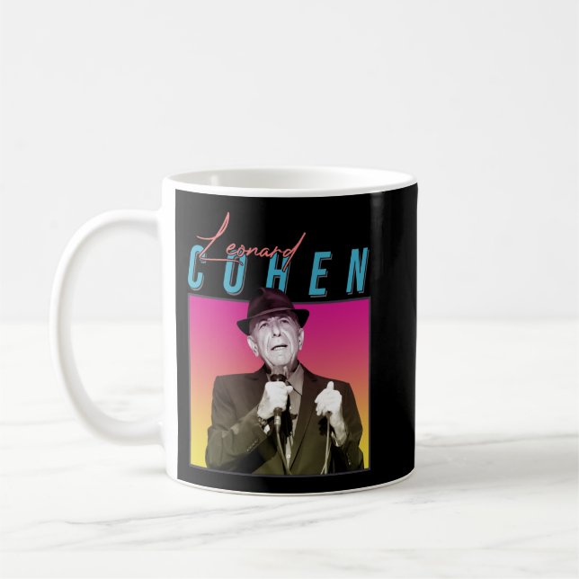 Leonard Cohen Retro 80s Style Coffee Mug (Left)