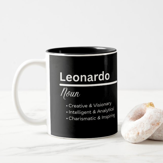 Leonardo Boy Name Definition Personalized Mug (With Donut)