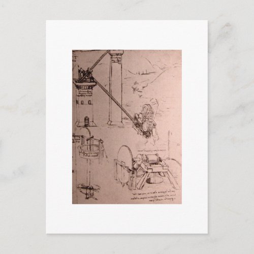 Leonardo da Vinci drawings of machines Postcard