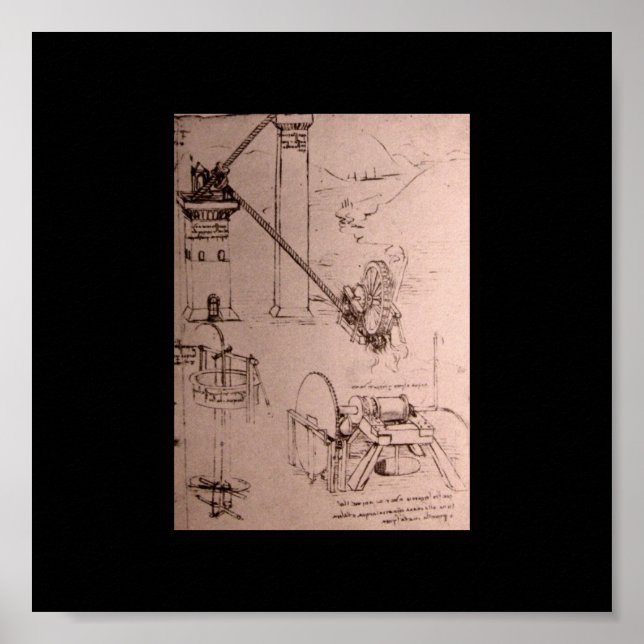 Leonardo da Vinci, drawings of machines Poster (Front)