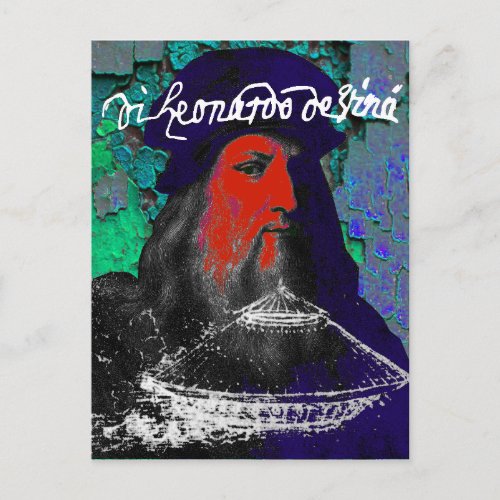 Leonardo Da Vinci Genius Mixed Media Collage Postcard