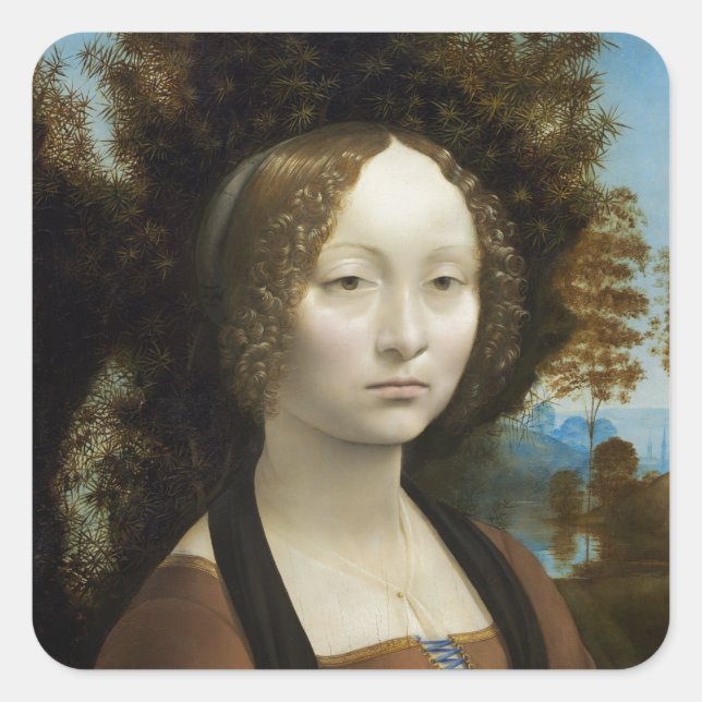 Leonardo Da Vinci Ginevra De' Benci Painting Square Sticker (Front)