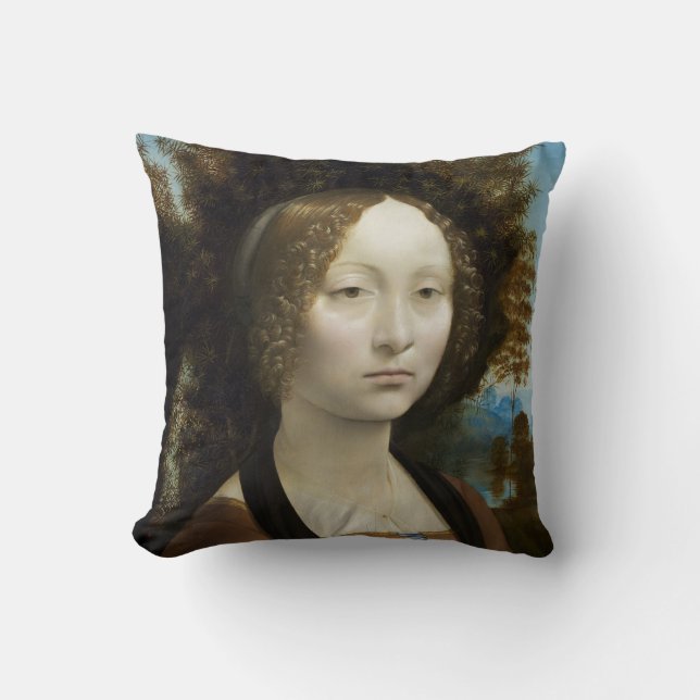 Leonardo Da Vinci Ginevra De' Benci Painting Throw Pillow (Front)