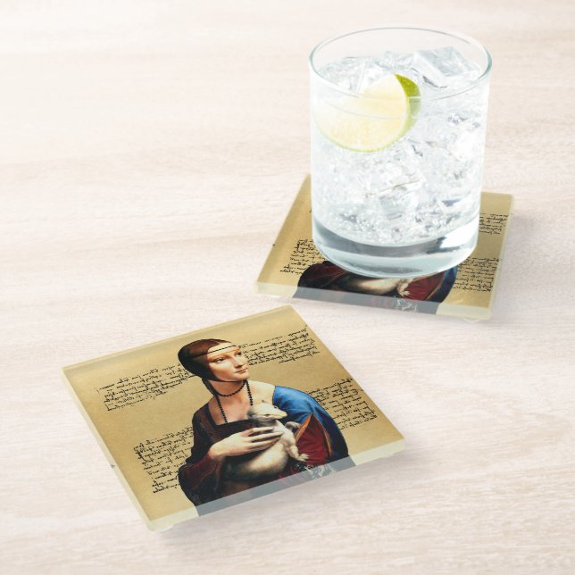 Leonardo da Vinci Lady with Ermine Glass Coaster (Angled)