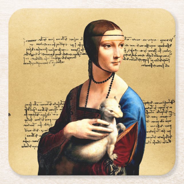 Leonardo da Vinci Lady with Ermine Square Paper Coaster (Front)