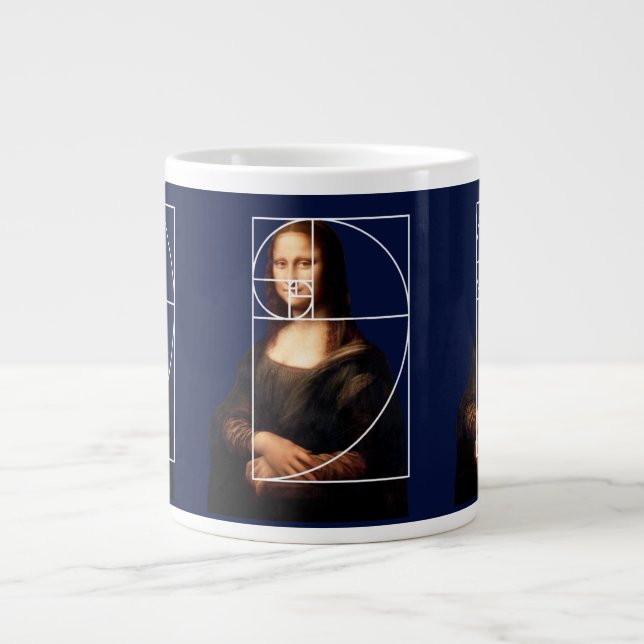 Leonardo da Vinci Mona Lisa Fibonacci Sequence Giant Coffee Mug (Front)