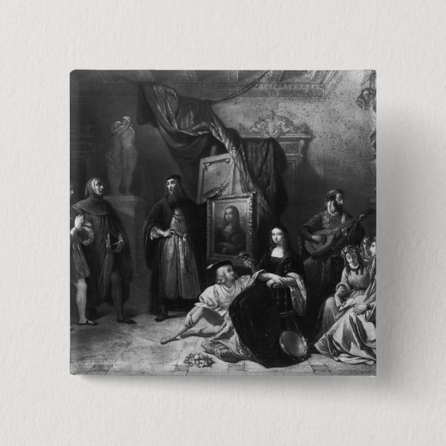 Leonardo da Vinci  painting the Gioconda Pinback Button (Front)