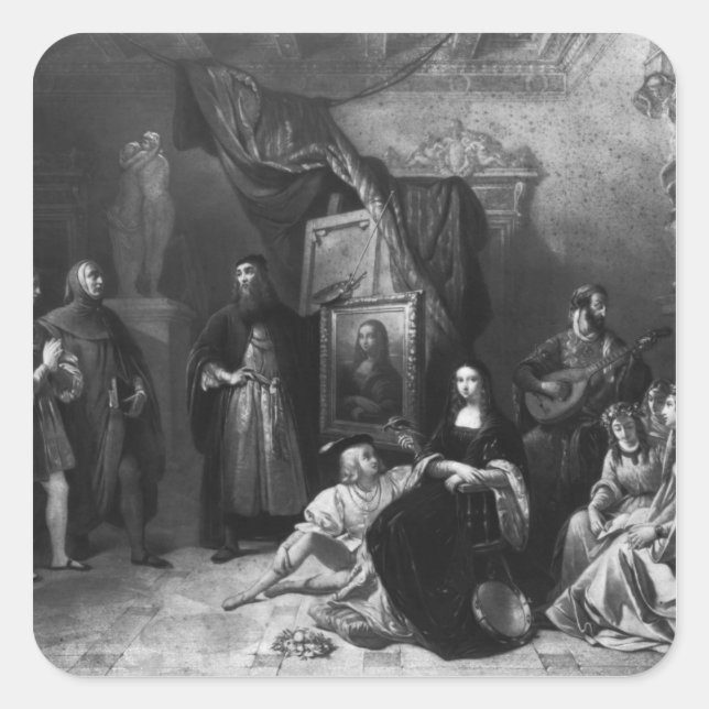 Leonardo da Vinci  painting the Gioconda Square Sticker (Front)