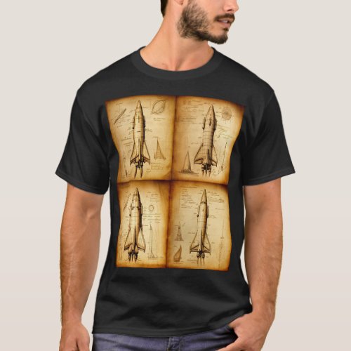 Leonardo da Vinci Rocket Drawing T_Shirt