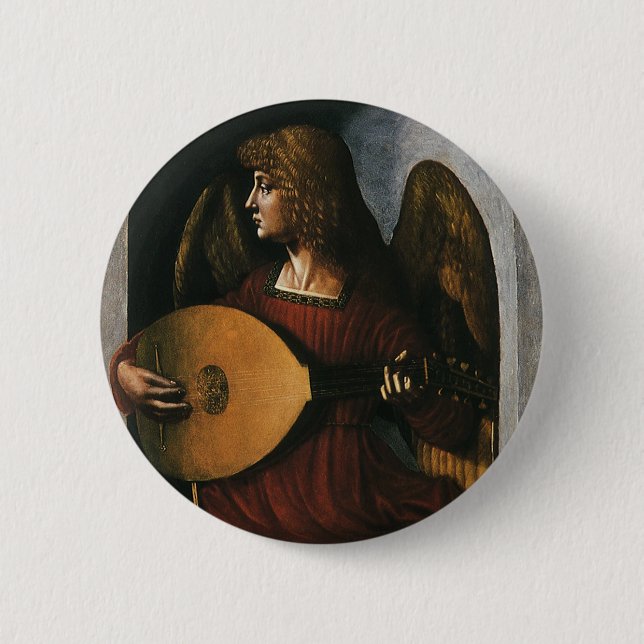 Leonardo da Vinci"s An Angel in Red with a Lute Button (Front)