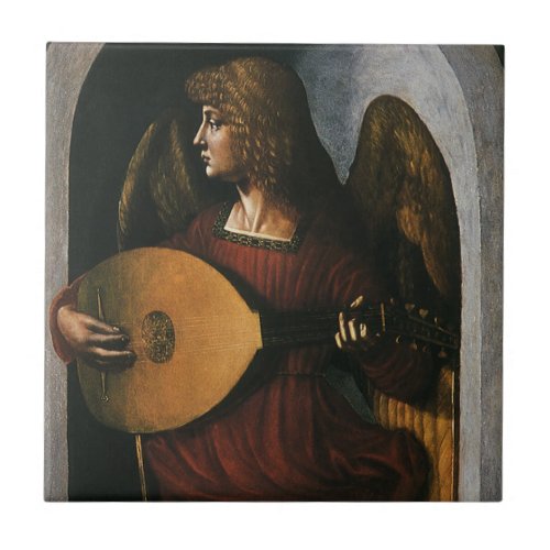 Leonardo da Vincis An Angel in Red with a Lute Ceramic Tile