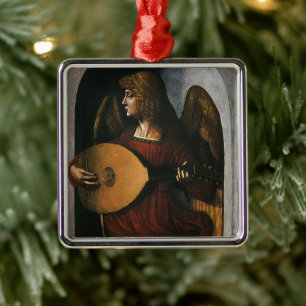 Leonardo da Vinci"s An Angel in Red with a Lute Metal Ornament
