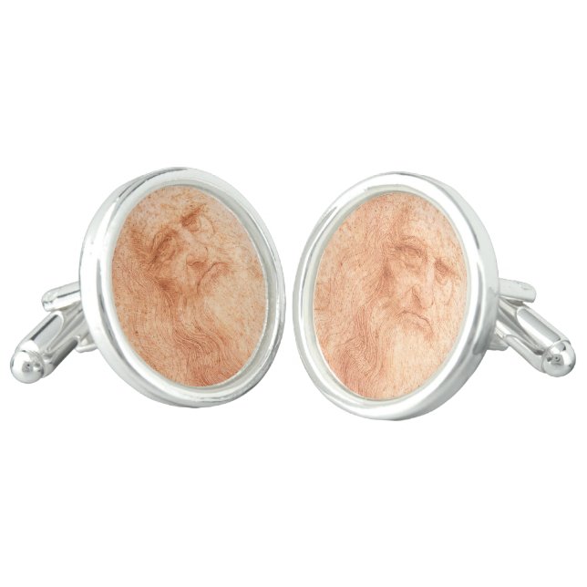 Leonardo da Vinci Self Portrait Red Chalk Cufflinks (Angled)