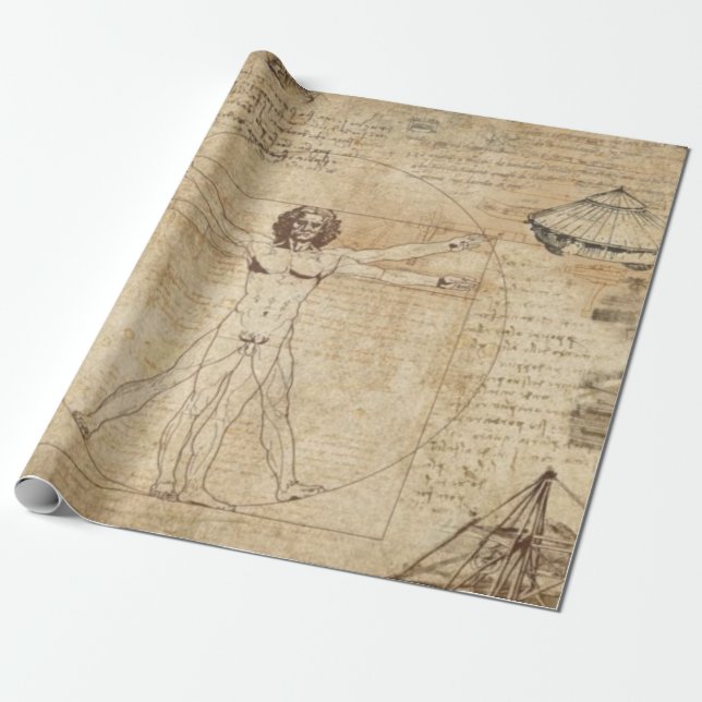 Leonardo Da Vinci The Vitruvian Man Wrapping Paper (Unrolled)
