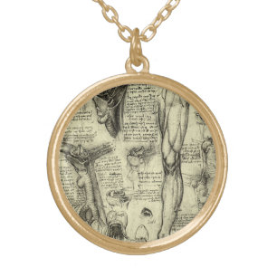 Leonardo da Vinci Vintage Human Anatomy Larynx Leg Gold Plated Necklace