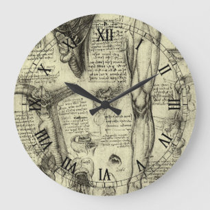 Leonardo da Vinci Vintage Human Anatomy Larynx Leg Large Clock