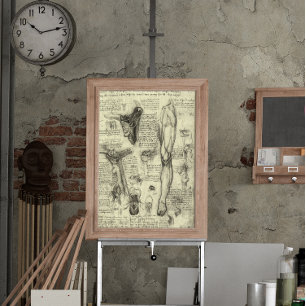 Leonardo da Vinci Vintage Human Anatomy Larynx Leg Poster