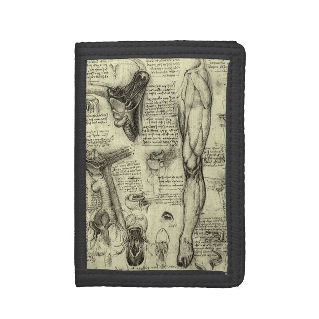 Leonardo da Vinci Vintage Human Anatomy Larynx Leg Tri-fold Wallet (Front Vertical)