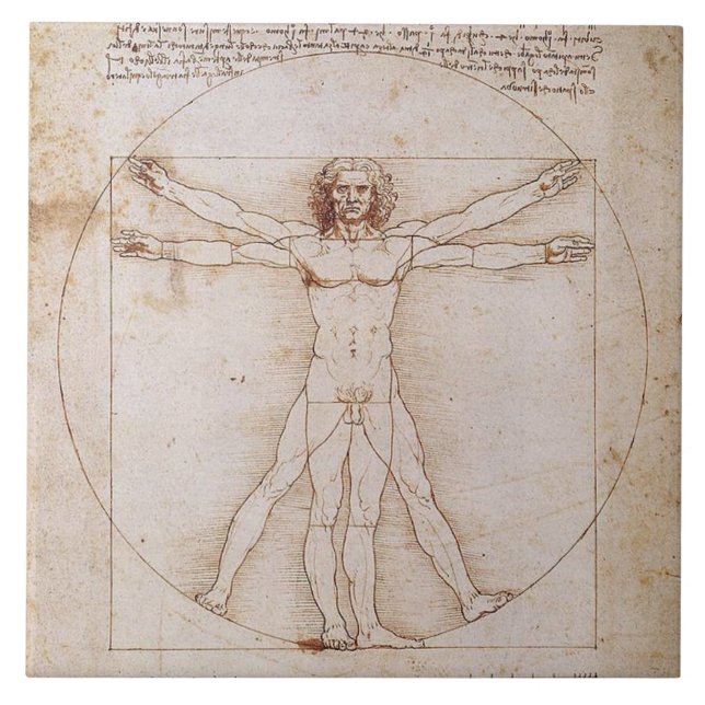 LEONARDO DA VINCI ... VITRUVIAN MAN ... C. 1490   CERAMIC TILE (Front)