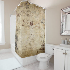 Leonardo Da Vinci Vitruvian Man collage Shower Curtain