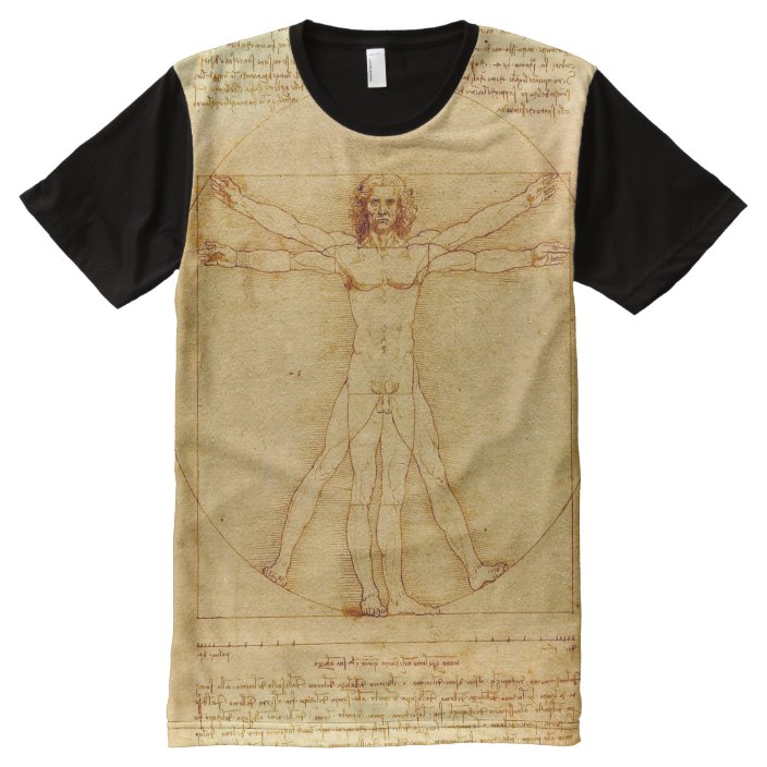 Leonardo Da Vinci Vitruvian Man Drawing All Over Print T Shirt
