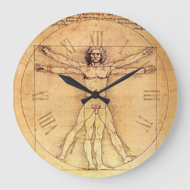 Leonardo Da Vinci Vitruvian Man numbers Large Clock (Front)