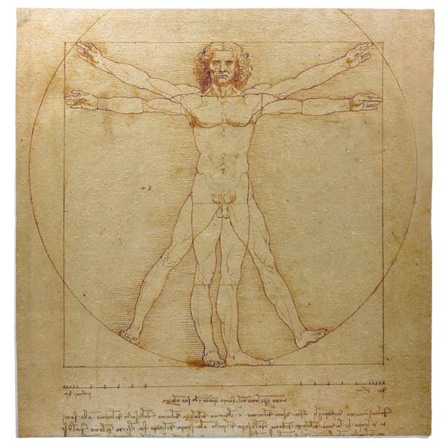 Leonardo Da Vinci - Vitruvian Man Painting Cloth Napkin (Front)