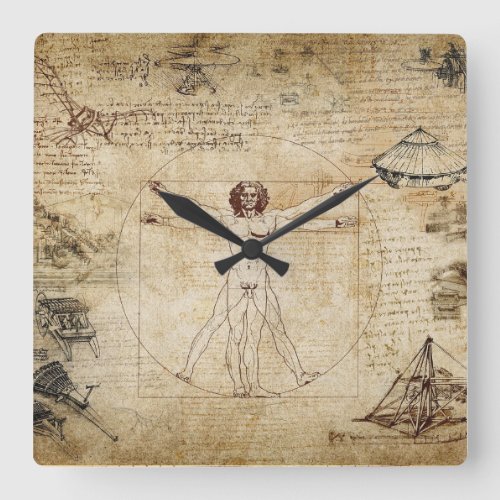 leonardo Da Vinci Vitruvian Man Square Wall Clock