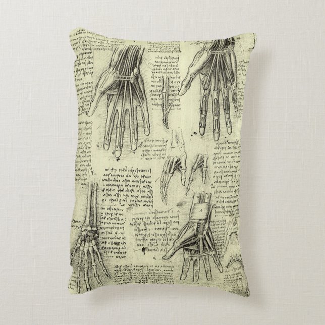 Leonardo da Vinci's Anatomy of the Human Hand Accent Pillow (Back(Vertical))
