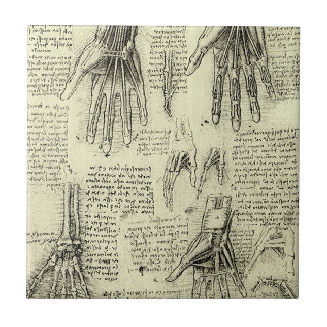 Leonardo da Vinci's Anatomy of the Human Hand Ceramic Tile (Front)