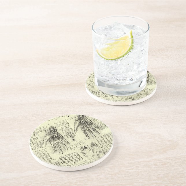 Leonardo da Vinci's Anatomy of the Human Hand Sandstone Coaster (Side)